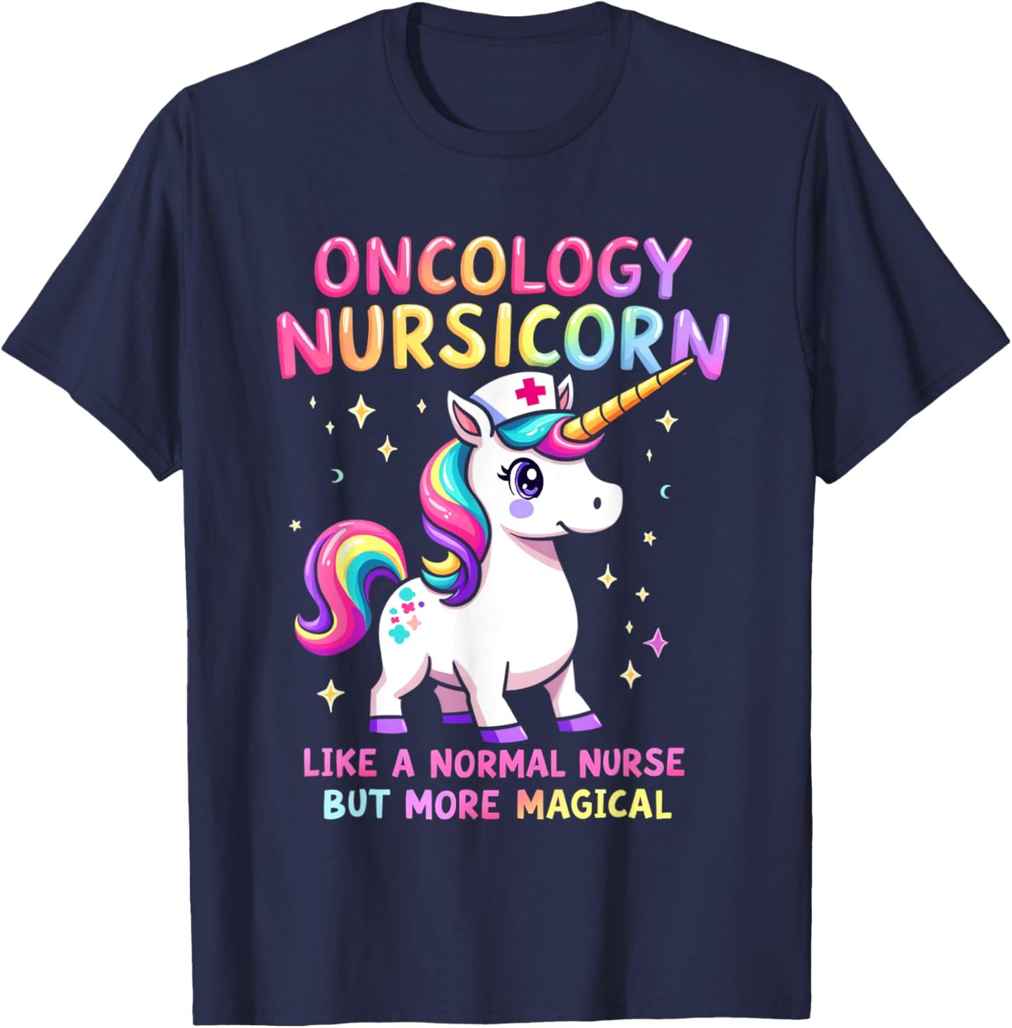 Funny Nurses Departments RN Apparel Black Short Sleeve Nursicorn - Small - Oncology Nurse T-Shirt - T-Shirt | Navy