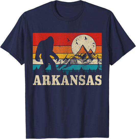 Arkansas Bigfoot Vintage Mountains Hiking Camping Gift T-Shirt - T-Shirt | Navy