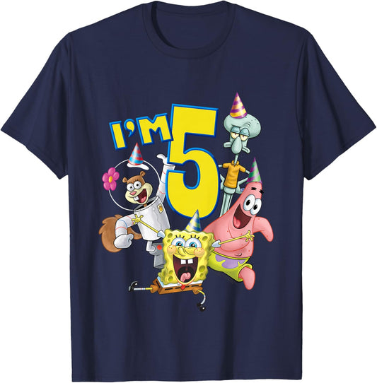 Kids Spongebob Squarepants 5th Birthday Today I'm 5 T-Shirt - T-Shirt | Navy