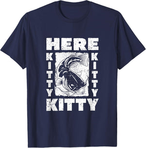 Flathead Catfish Fishing Catfish Hunter Here Kitty Kitty Pun T-Shirt - T-Shirt | Navy