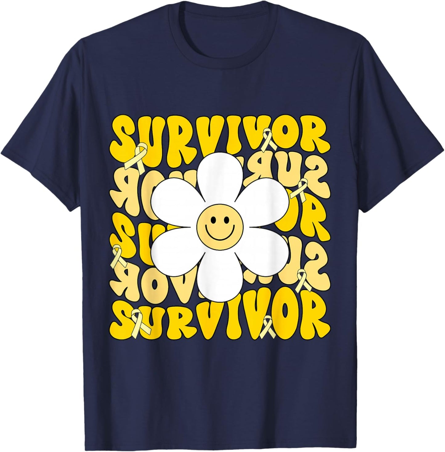 Childhood Cancer Survivor Kids Gold Ribbon Childhood Cancer T-Shirt - T-Shirt | Navy