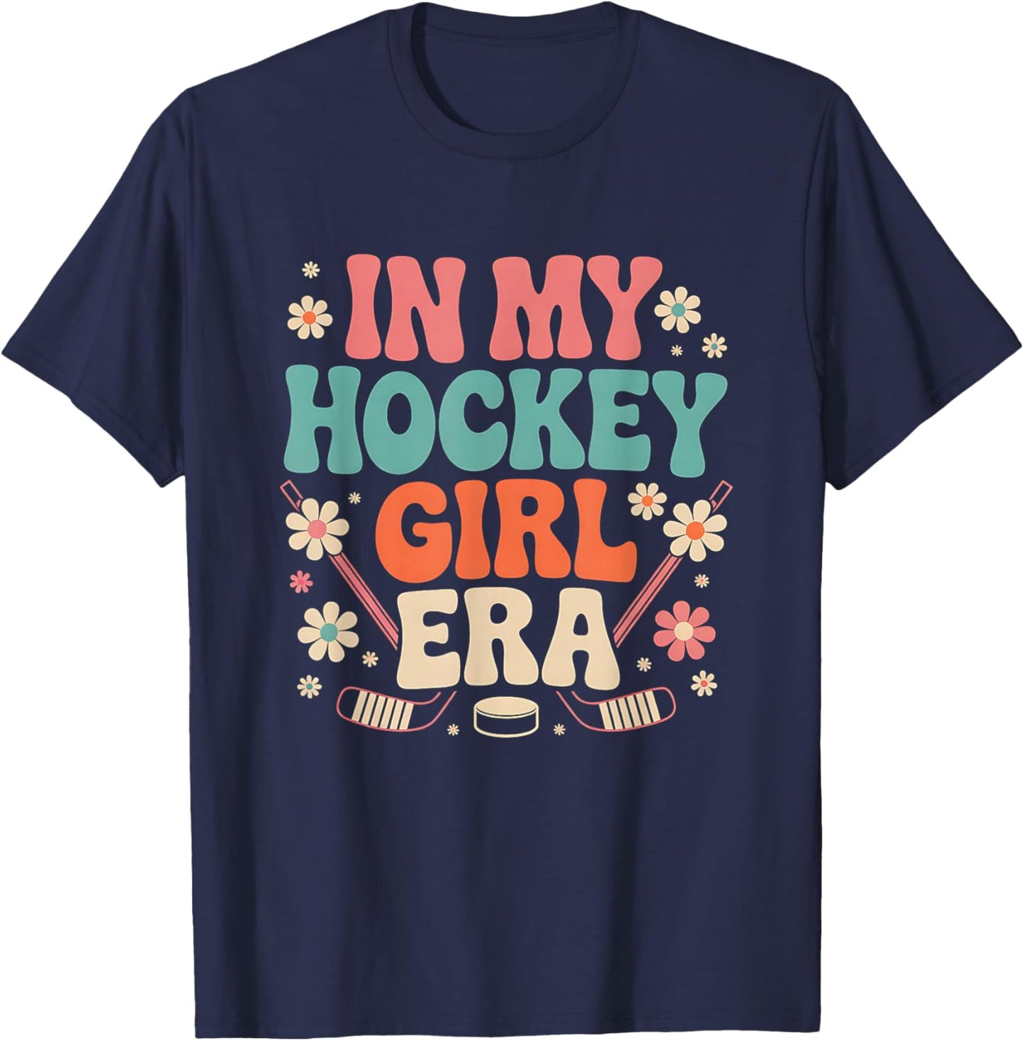 In My Hockey Girls Era Vintage Game Day Groovy Girls Hockey T-Shirt - T-Shirt | Navy