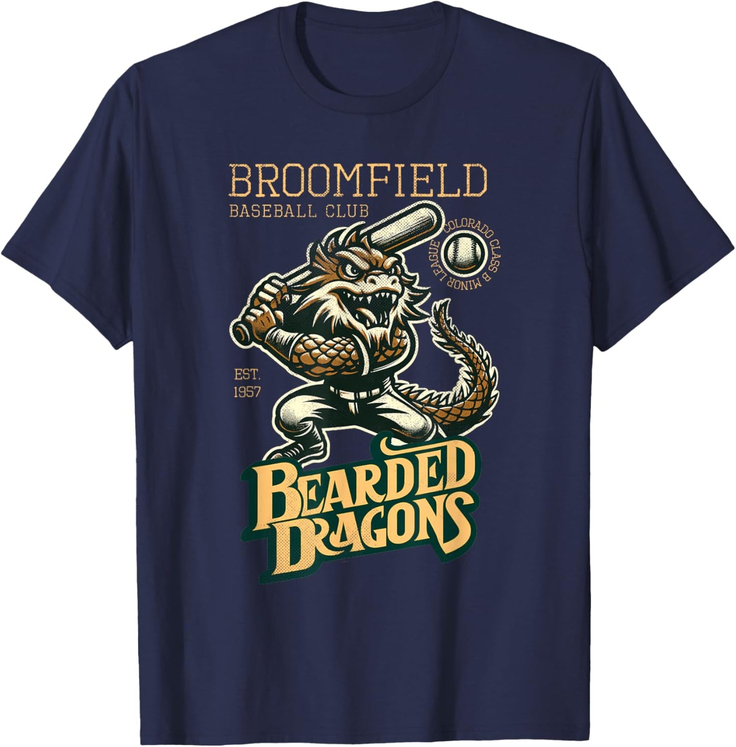 Broomfield Bearded Dragons Retro Minor League Baseball Team T-Shirt - T-Shirt | Navy