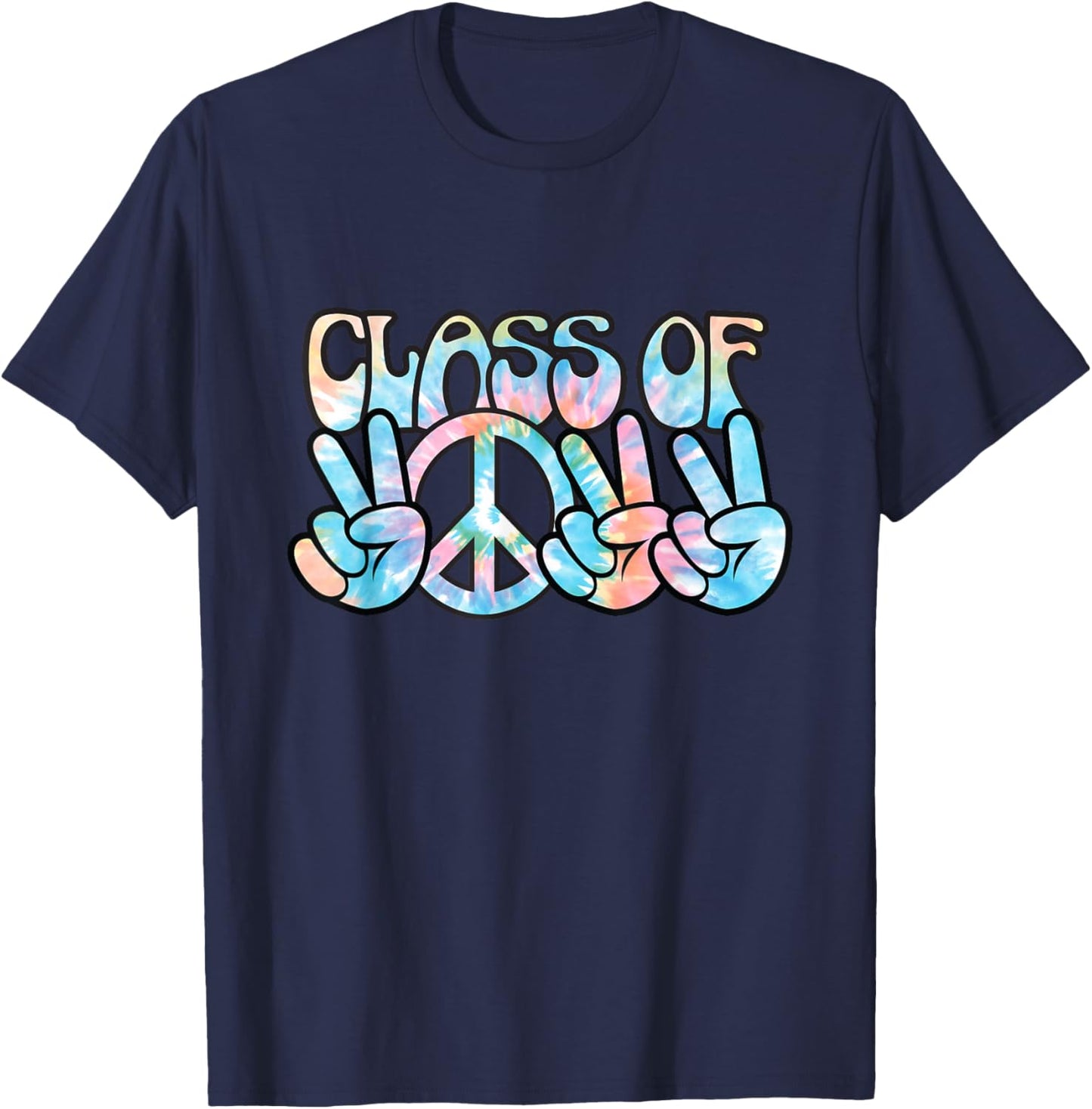 Pastel Tie Dye Peace Sign Hands | Senior Class of 2022 T-Shirt - T-Shirt | Navy