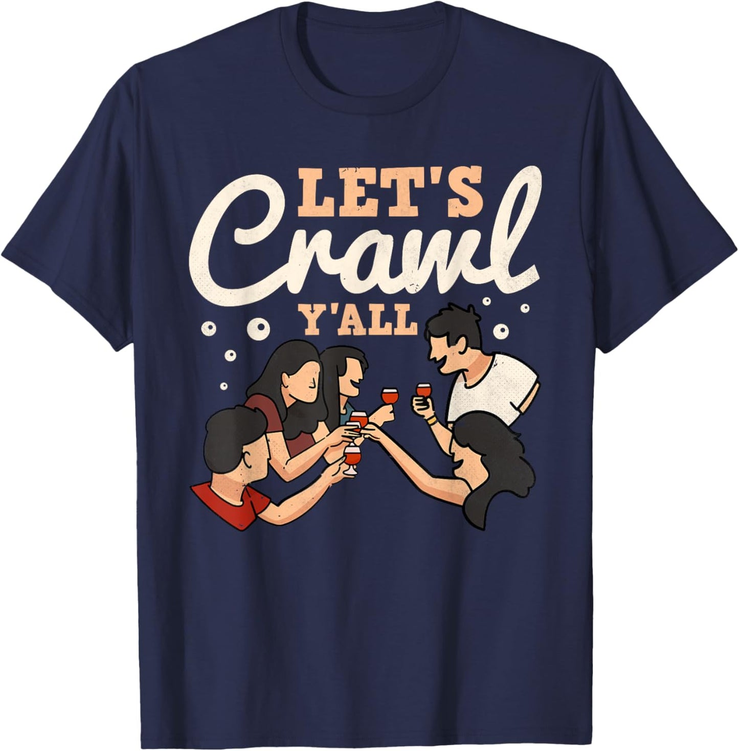Let's Bar Crawl Y'all, Craft Beer Pub Hopping T-Shirt - T-Shirt | Navy