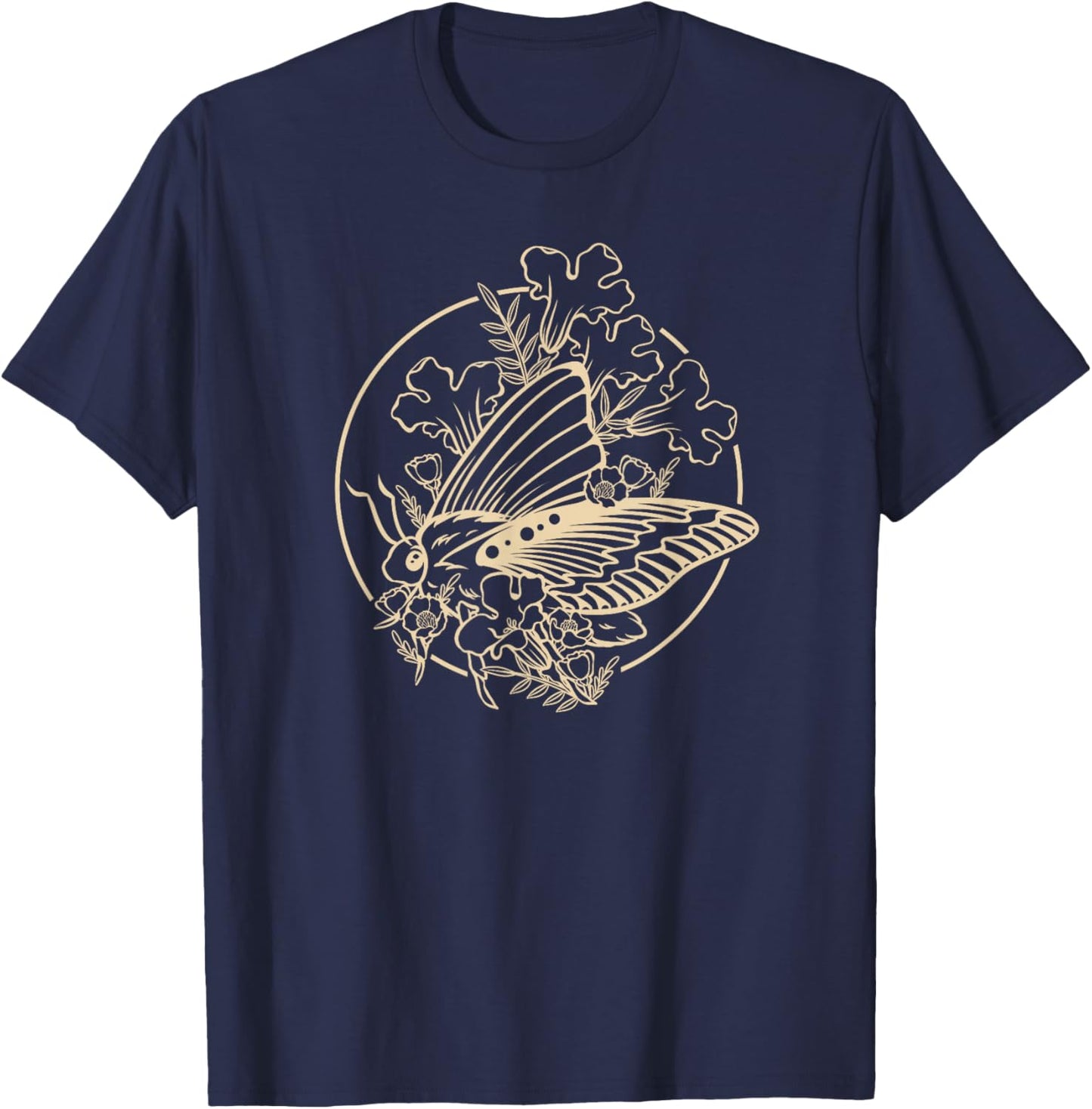 Fairy Grunge Goblincore ästhetische Blumen und Motten T-Shirt - T-Shirt | Navy