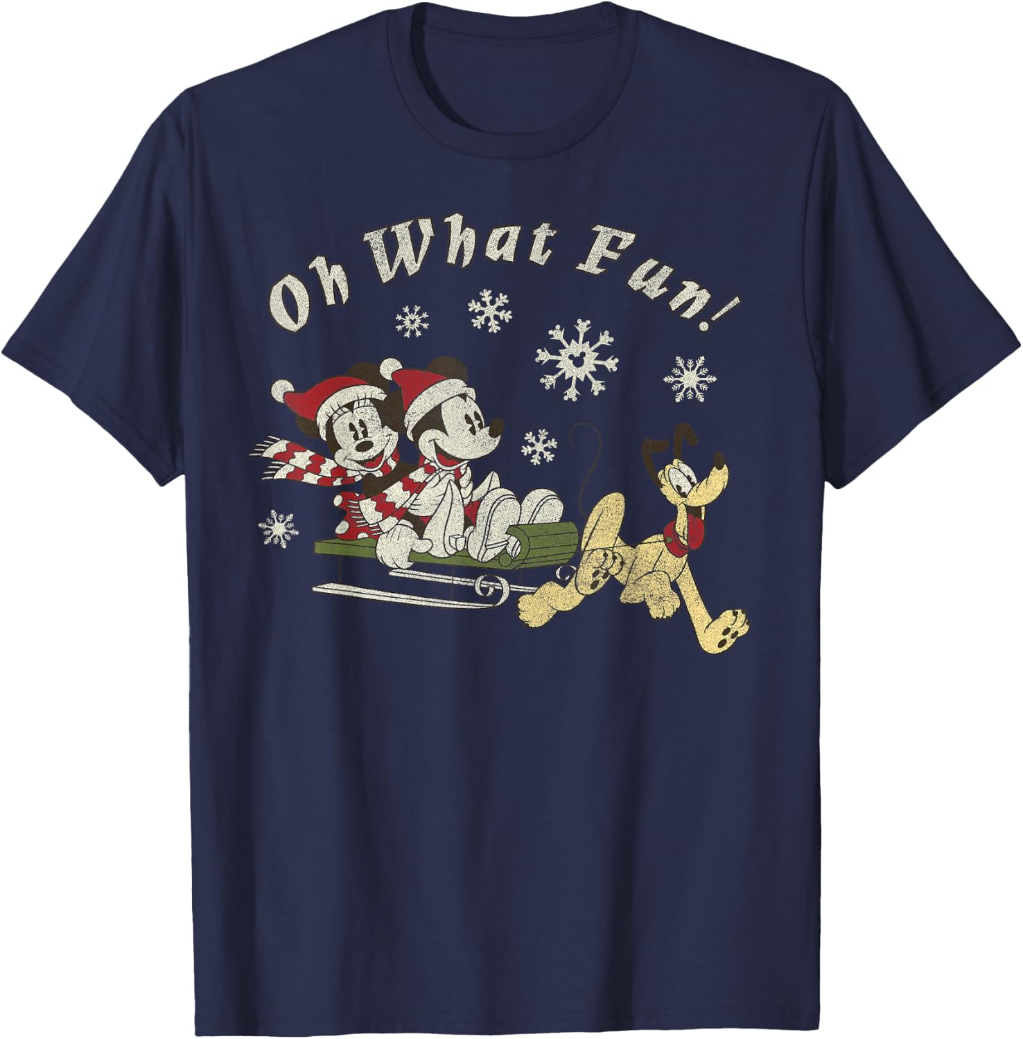 Disney Mickey Minnie and Pluto Oh What Fun Christmas Sled T-Shirt - T-Shirt | Navy
