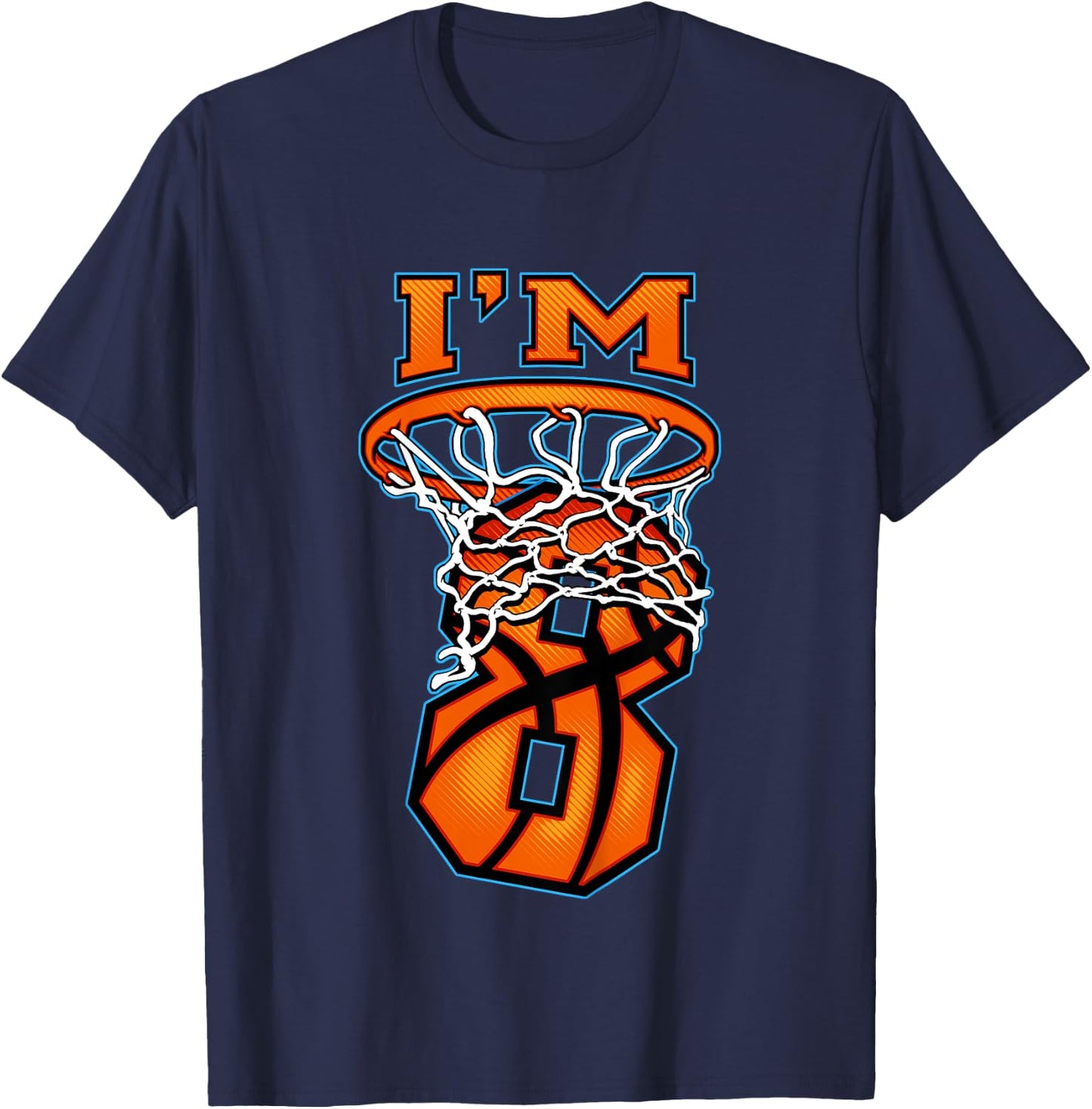 Kids Basketball I'm 8 Boy Girl 8th Birthday Gift T-Shirt - T-Shirt | Navy