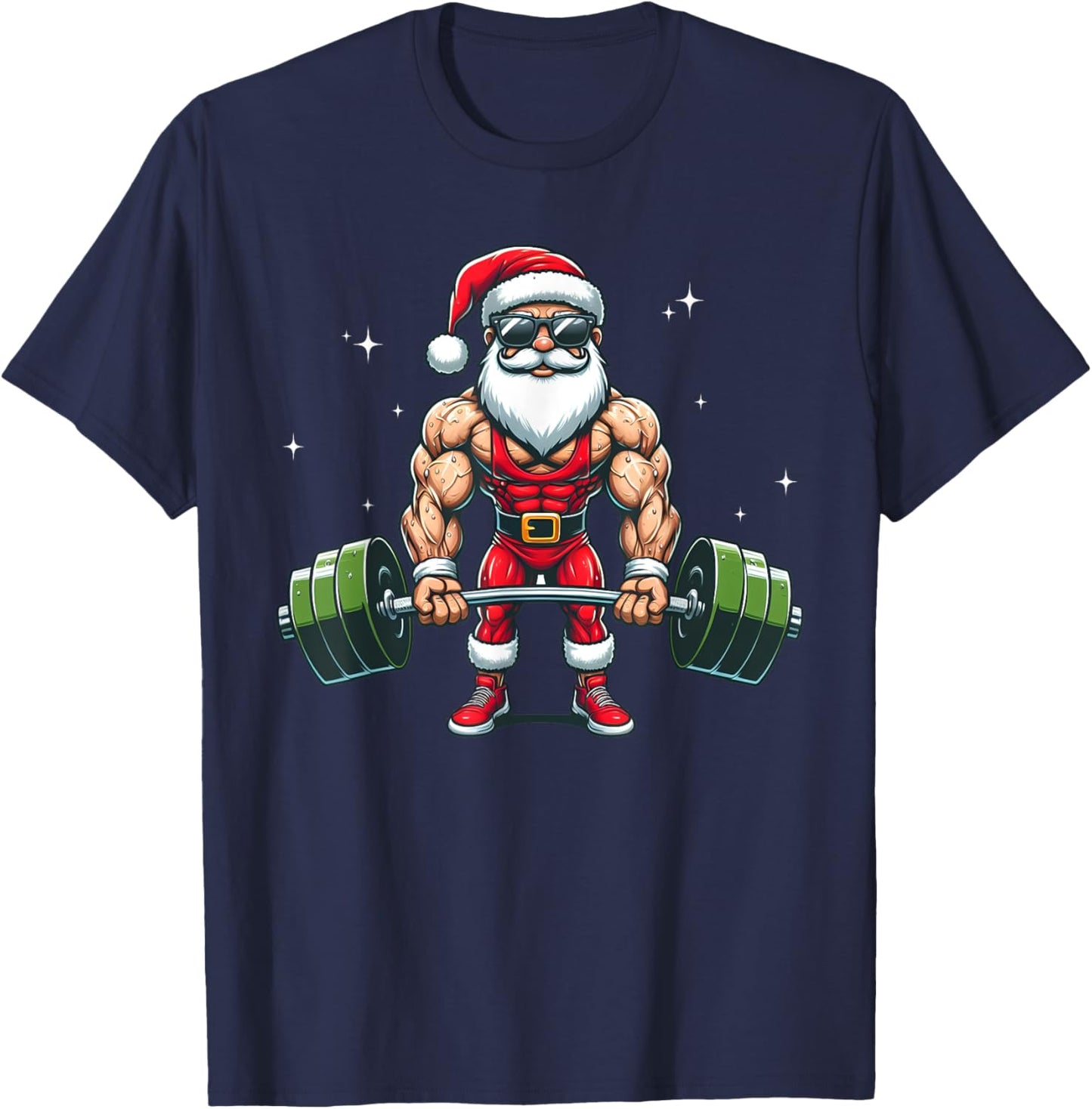 Santa Deadlift Bodybuilder Funny Fitness Christmas in july T-Shirt - T-Shirt | Navy