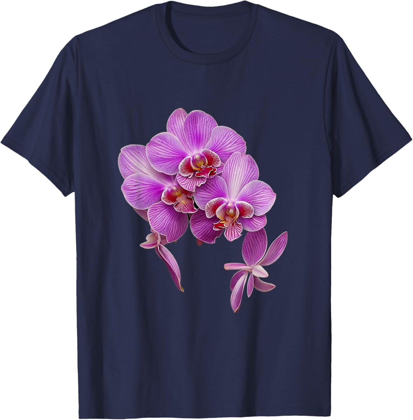 Magenta Watercolor Vanda Orchid Flower Shapes Mania Orchid T-Shirt - T-Shirt | Navy