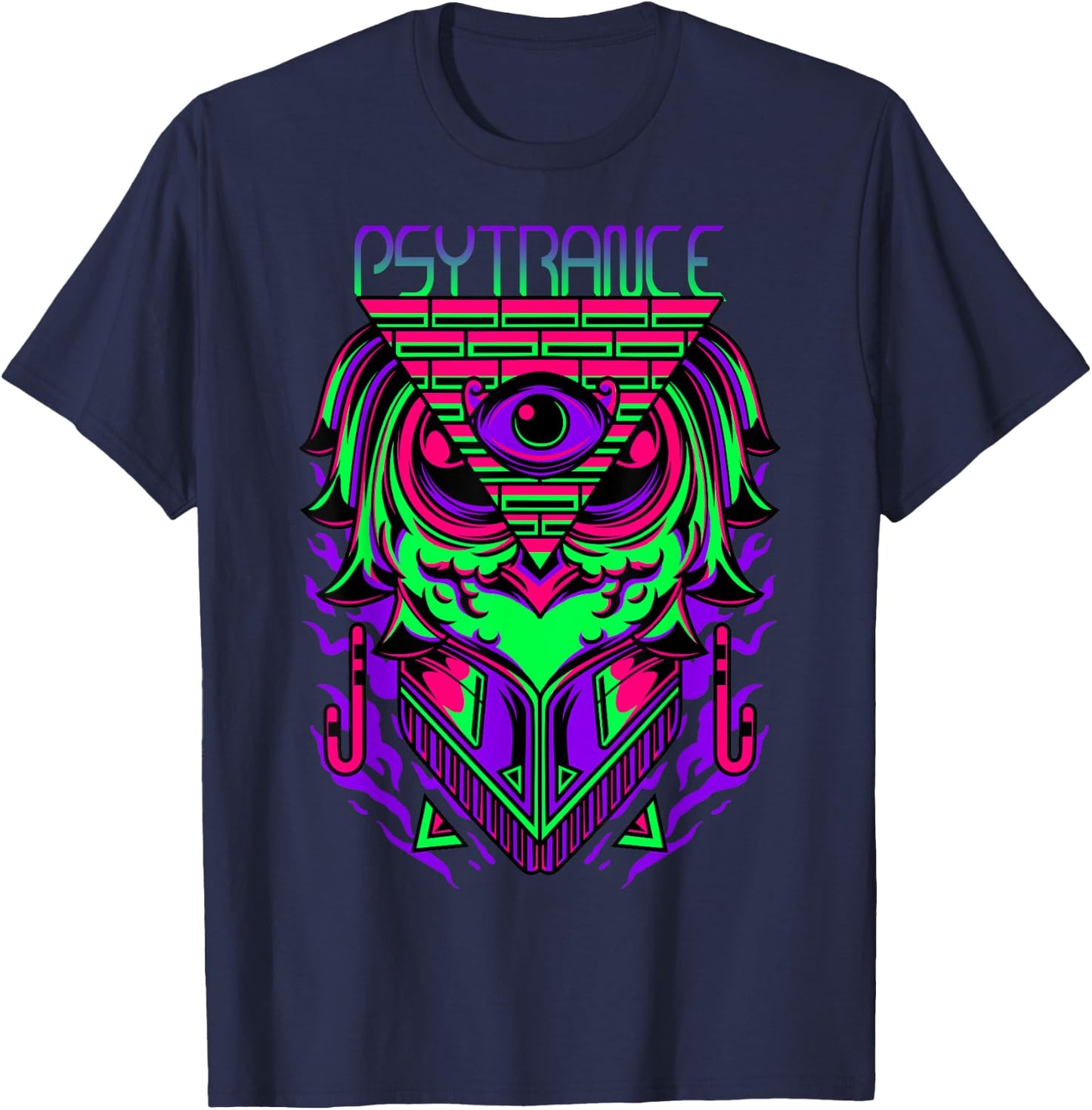 Psytrance Shirt, Rave Shirt, Techno Owl, EDM, Trippy 3rd Eye T-Shirt - T-Shirt | Navy