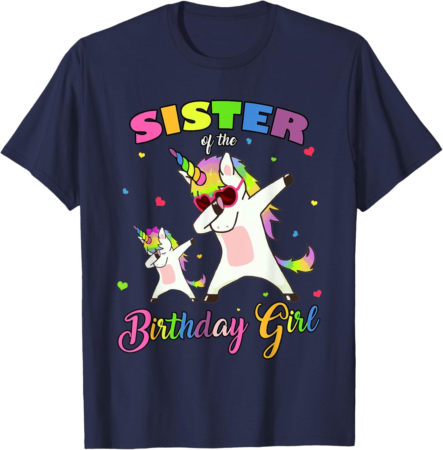 Sister of the Birthday Girl Unicorn Birthday Princess Dab T-Shirt - T-Shirt | Navy