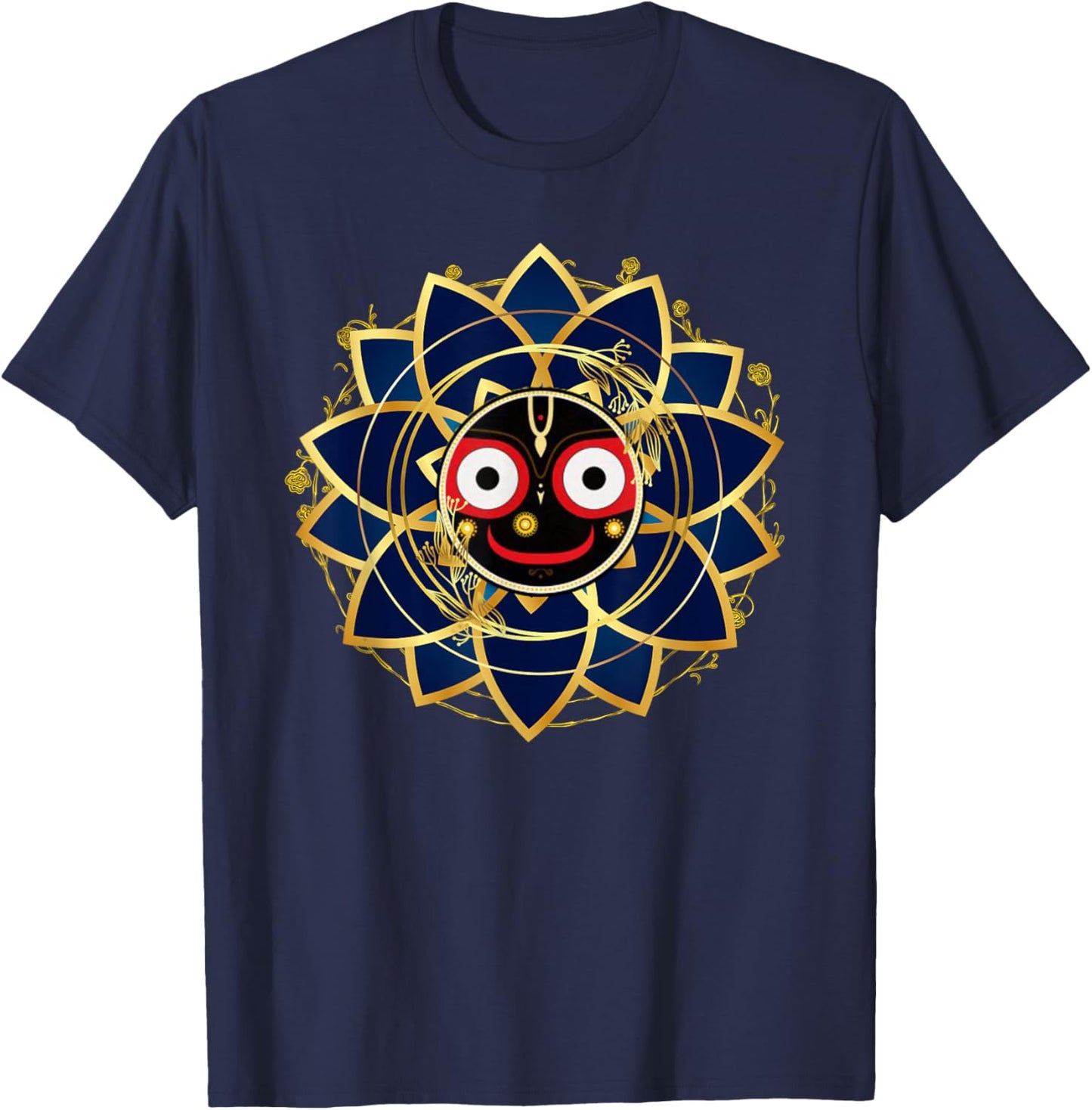 Ubika Blue and Gold Jagannath Hindu Hare Krishna , Small T-Shirt - T-Shirt | Navy