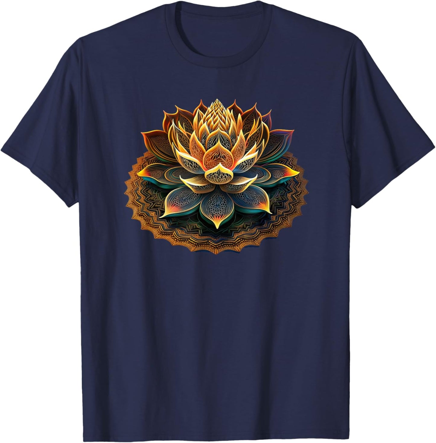 Lotus Flower Yoga Zen Bohemian Namaste Meditation T-Shirt - T-Shirt | Navy
