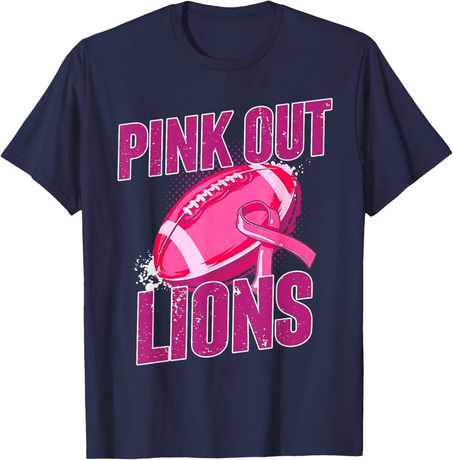 Lions Pink Out Football Tackle Breast Cancer T-Shirt - T-Shirt | Navy