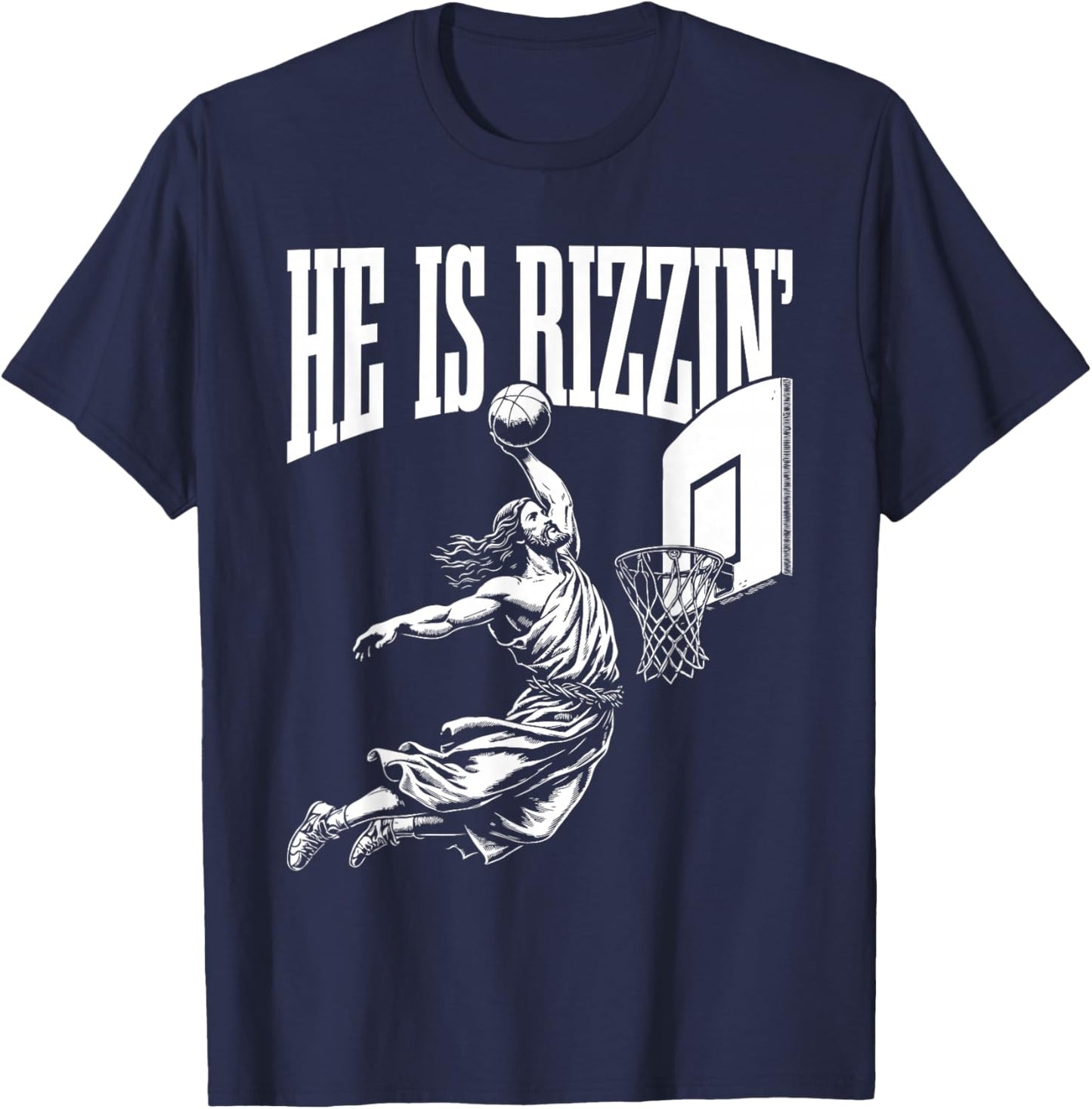 He is Rizzin Funny Easter Rizz Meme Basketball T-Shirt - T-Shirt | Navy