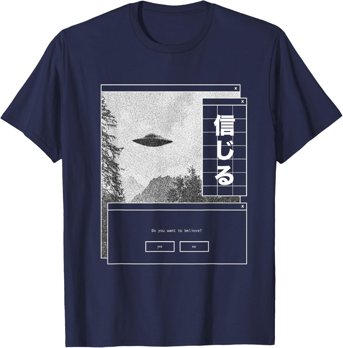 UFO Vaporwave Aesthetic | Japanese 80s Synthwave | Japan T-Shirt - T-Shirt | Navy
