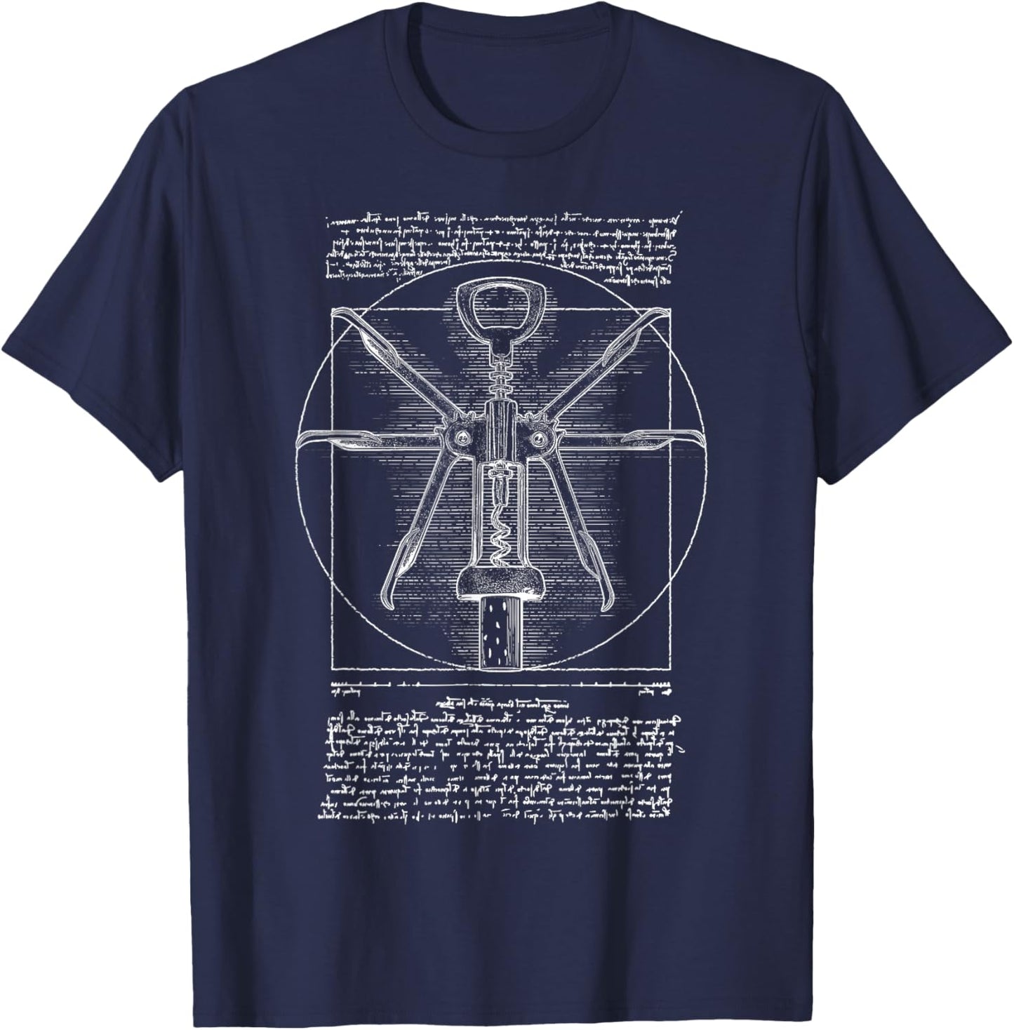 Corkscrew Vitruvian Wine Bartender Man da Vinci Wine T-Shirt - T-Shirt | Navy
