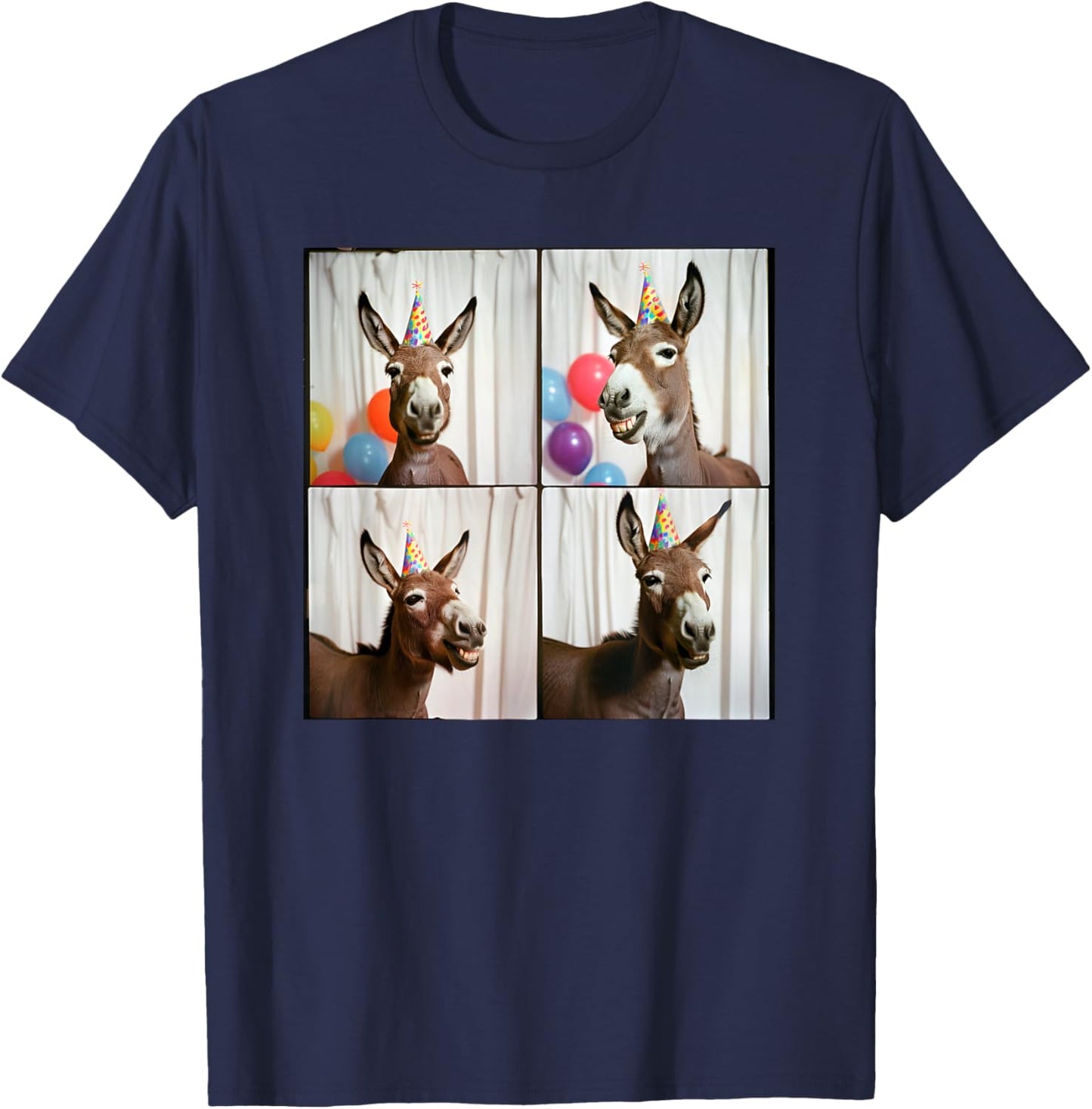 Laughing Donkey Face Farmyard Animal Happy Donkey Birthday T-Shirt - T-Shirt | Navy