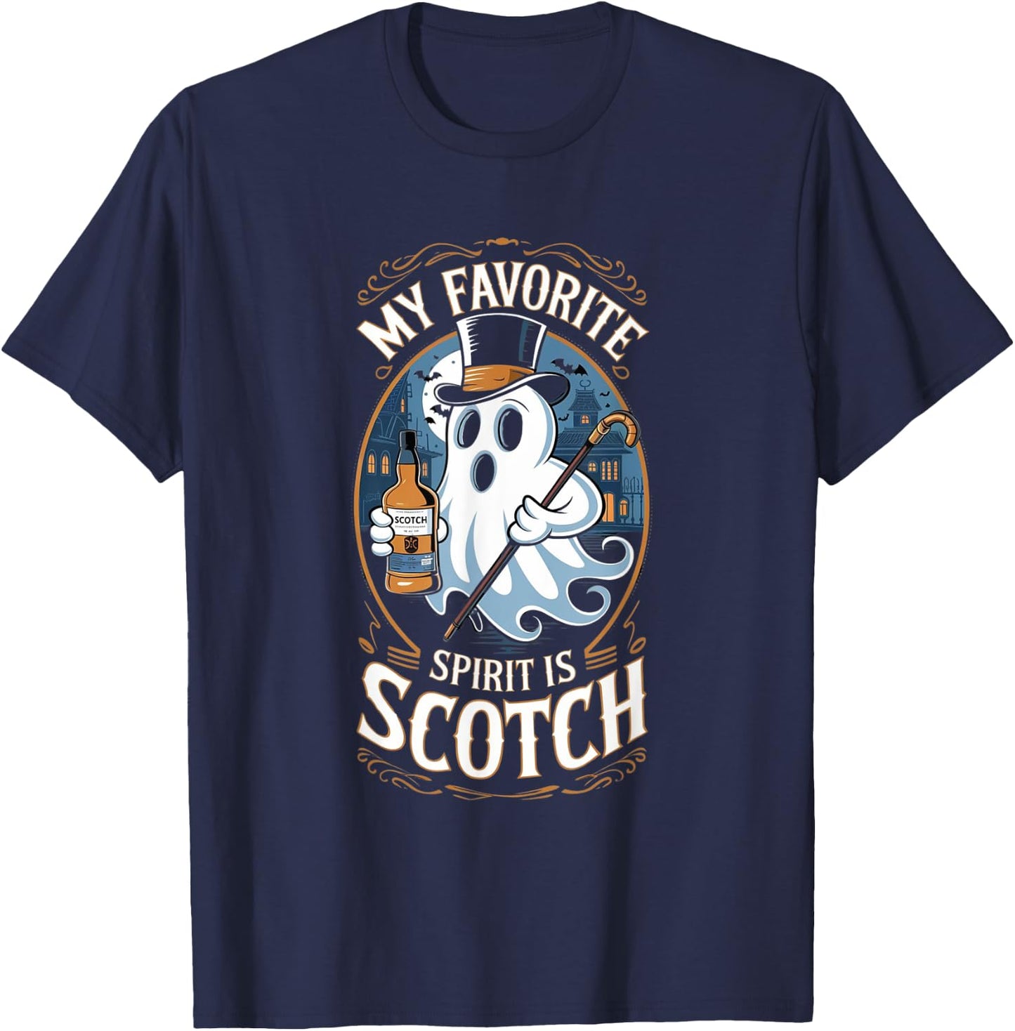My Favorite Spirit Is Scotch Ghost Halloween Funny T-Shirt - T-Shirt | Navy