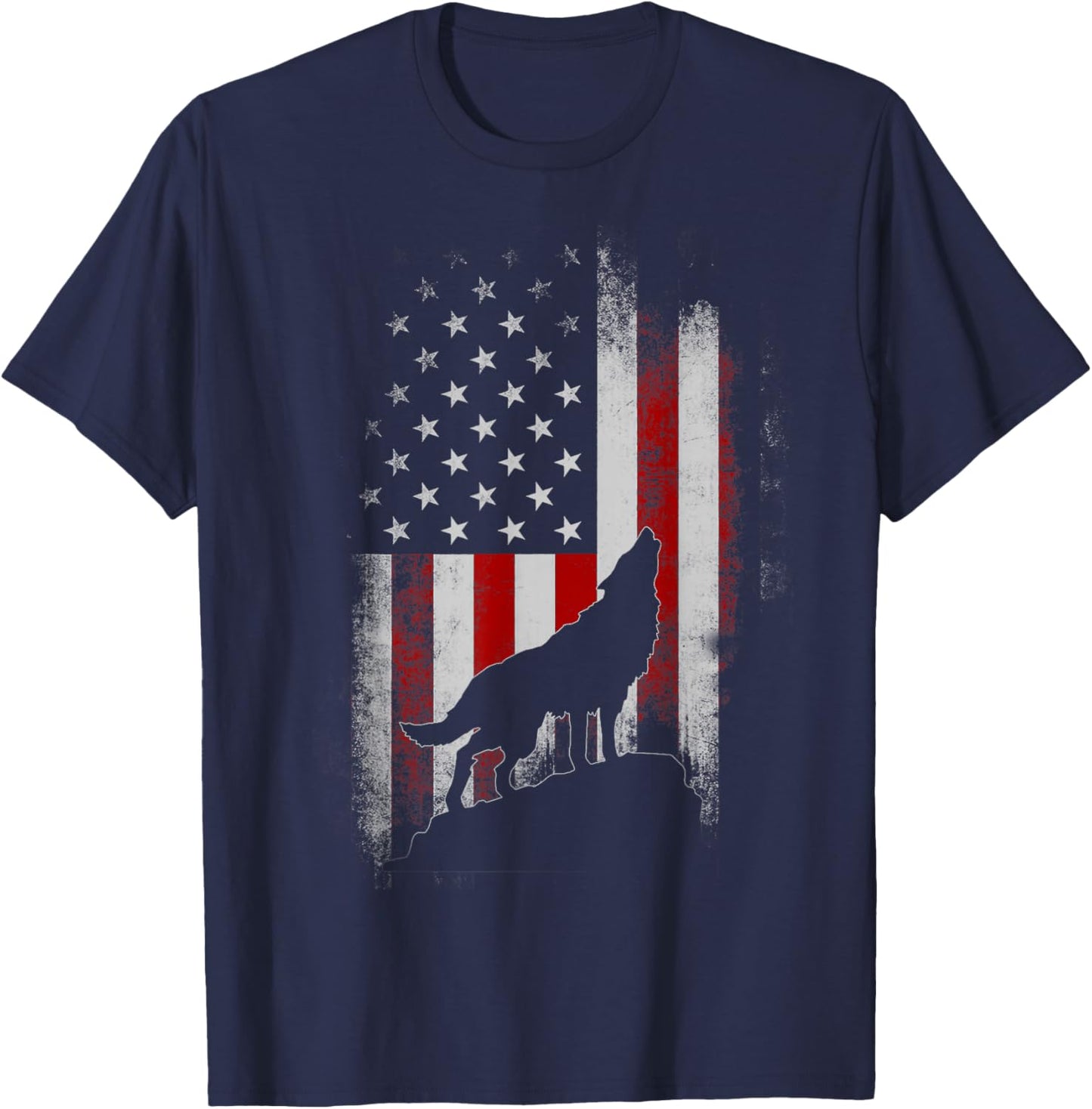 Wolf 4th of July American Flag Howling Wolves Patriotic T-Shirt - T-Shirt | Navy