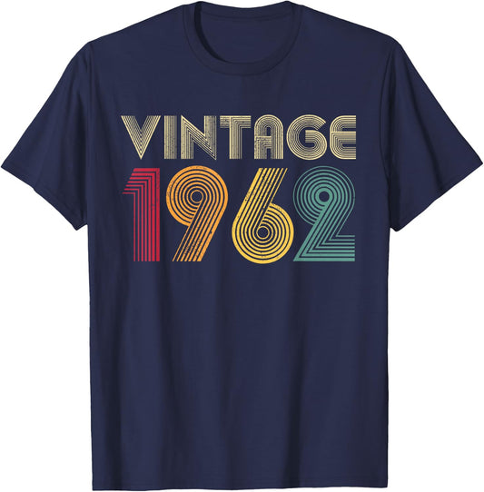 Vintage 1962 64th Birthday Gift 64 Years Old Men Women Retro T-Shirt - T-Shirt | Navy