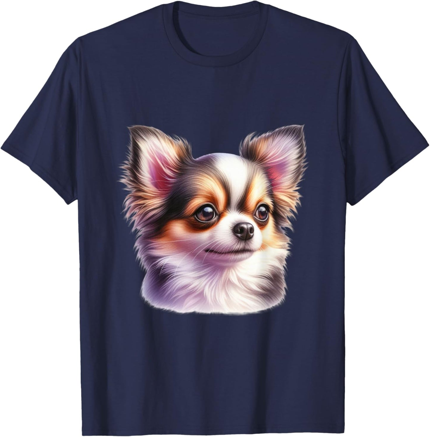 Chihuahua Floral Aquarell Langhaar Chihuahua T-Shirt - T-Shirt | Navy