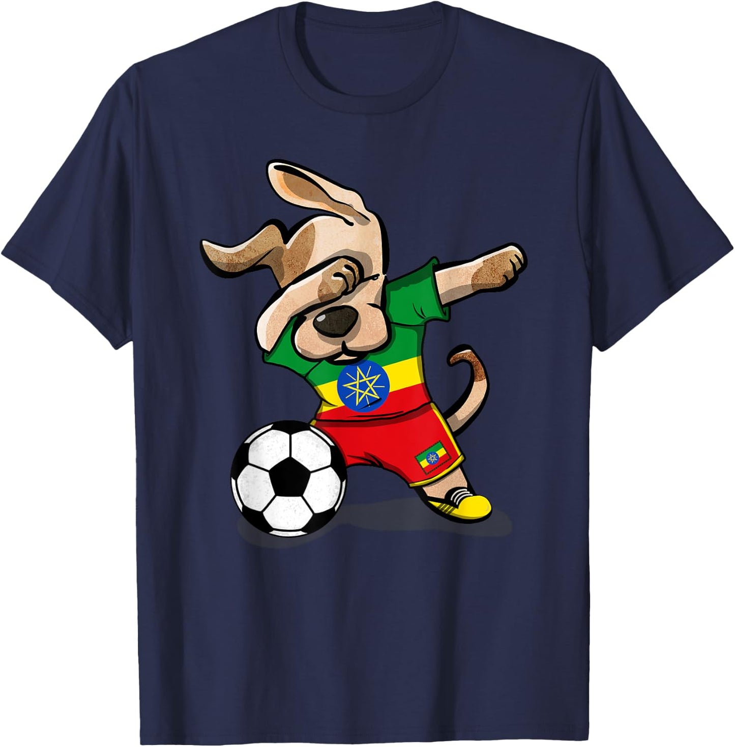Dabbing Dog Ethiopia Soccer Fans Jersey Ethiopian Football Men Women Girls Kids T-Shirt - T-Shirt | Navy