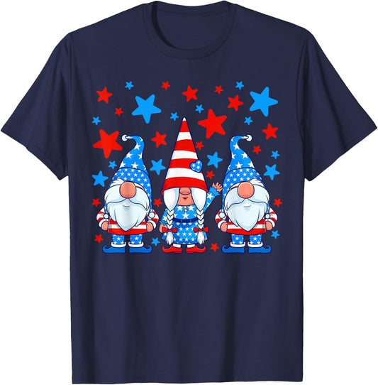 4th of July Gnomes Patriotic American Flag Cute Gnome Women T-Shirt - T-Shirt | Navy