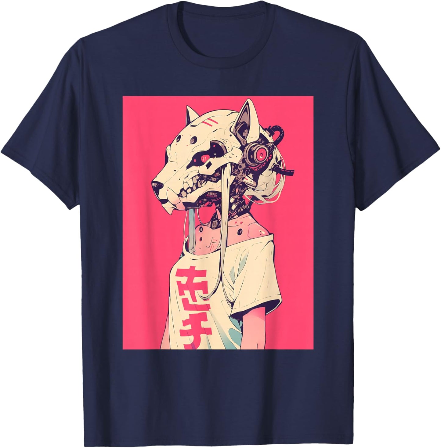 Anime Manga Cyberpunk Aesthetic Techwear Harajuku Cat Girl T-Shirt - T-Shirt | Navy