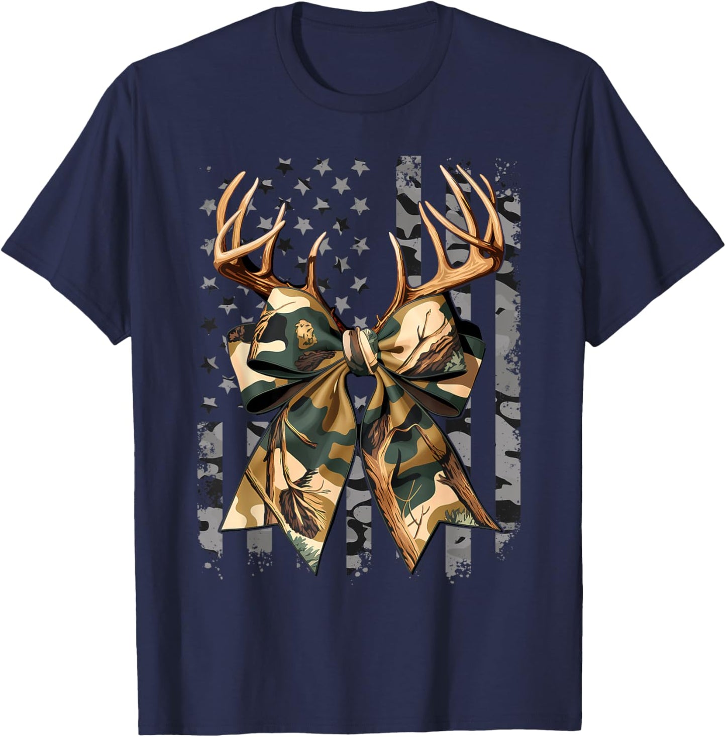 Camo Coquette Bow Deer Hunt Duck Hunting Women Girls Kids T-Shirt - T-Shirt | Navy
