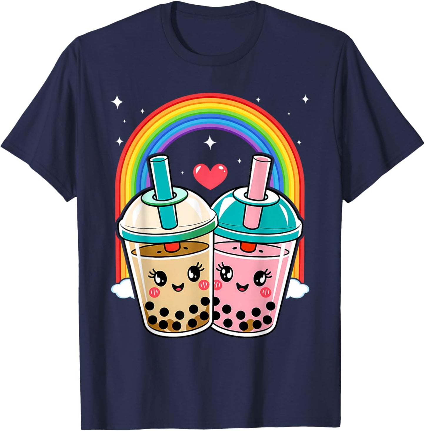 Cute Kawaii Couple Bubble Boba Milk Tea Lover Girl T-Shirt - T-Shirt | Navy