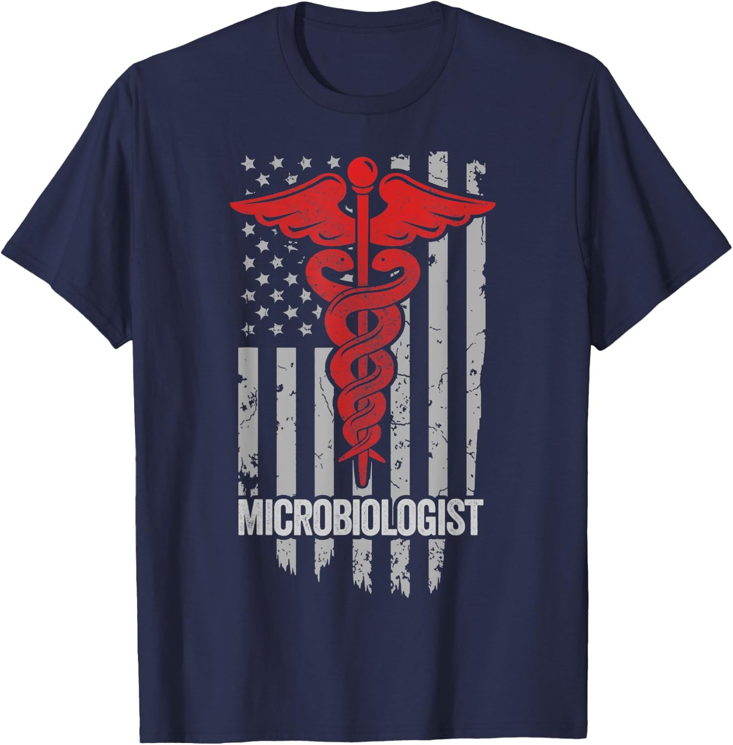 American Flag Microbiologist, Microbiology Doctor Specialist Men T-Shirt - T-Shirt | Navy