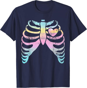 Menhera Kei Kawaii Pastel Goth Aesthetic Rib Cage & Heart T-Shirt - T-Shirt | Navy