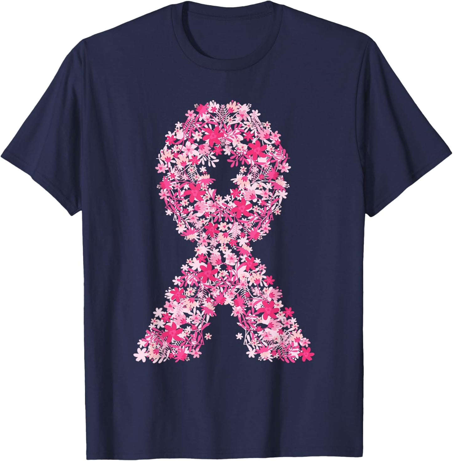 Breast Cancer Pink Ribbon Floral Flower Cute Awareness Gifts T-Shirt - T-Shirt | Navy
