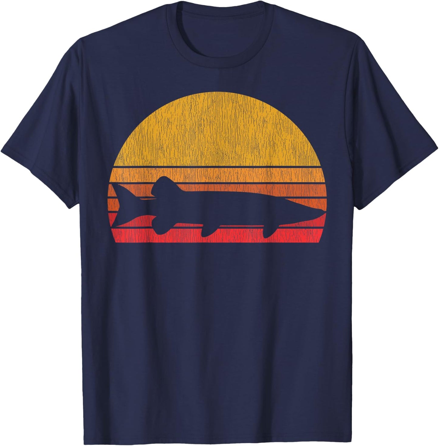 Musky Fishing Retro Muskie Fish Silhouette Fisherman T-Shirt - T-Shirt | Navy