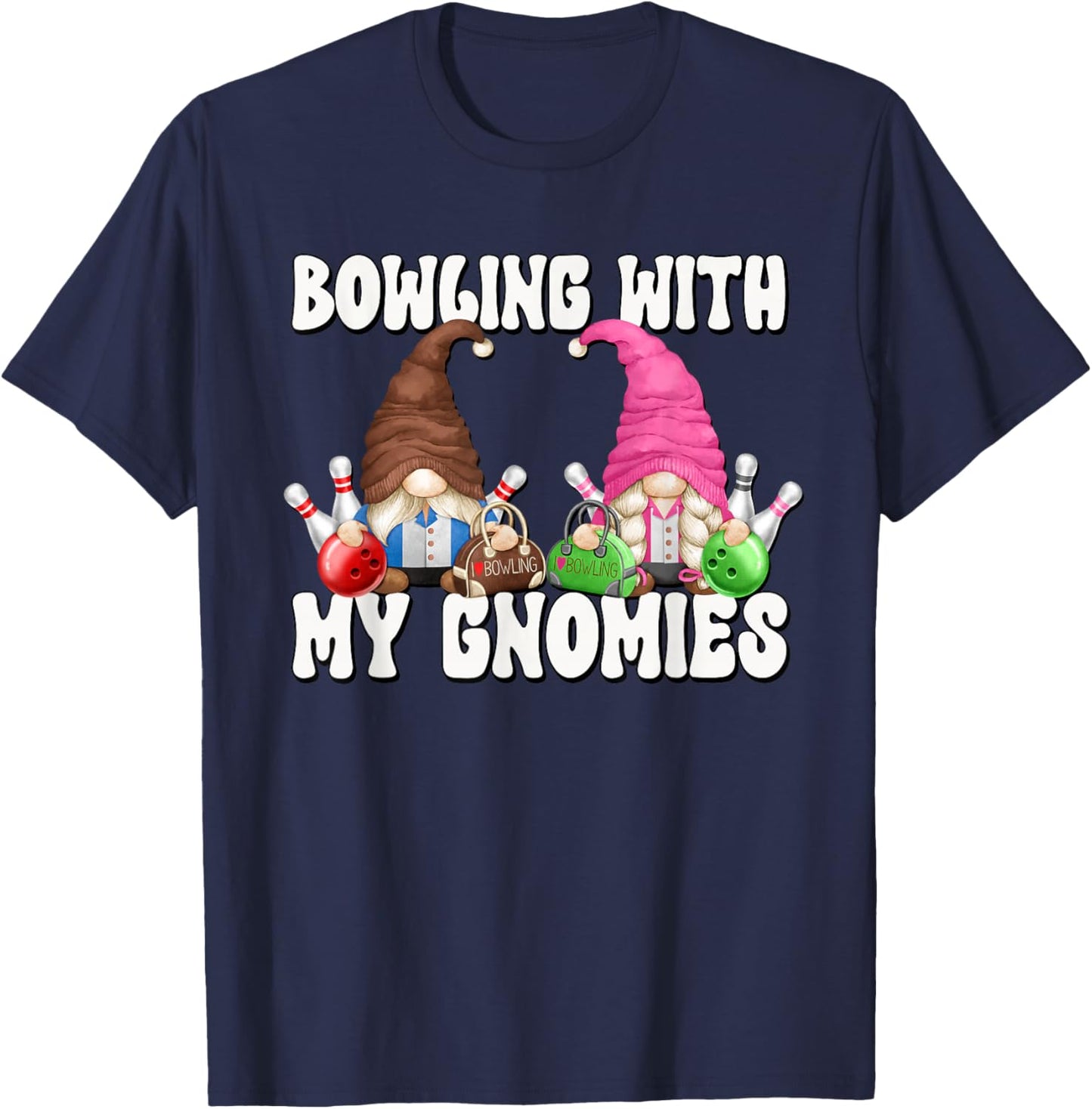 Retro Bowling With My Gnomies Funny Gnome For Bowling Team T-Shirt - T-Shirt | Navy