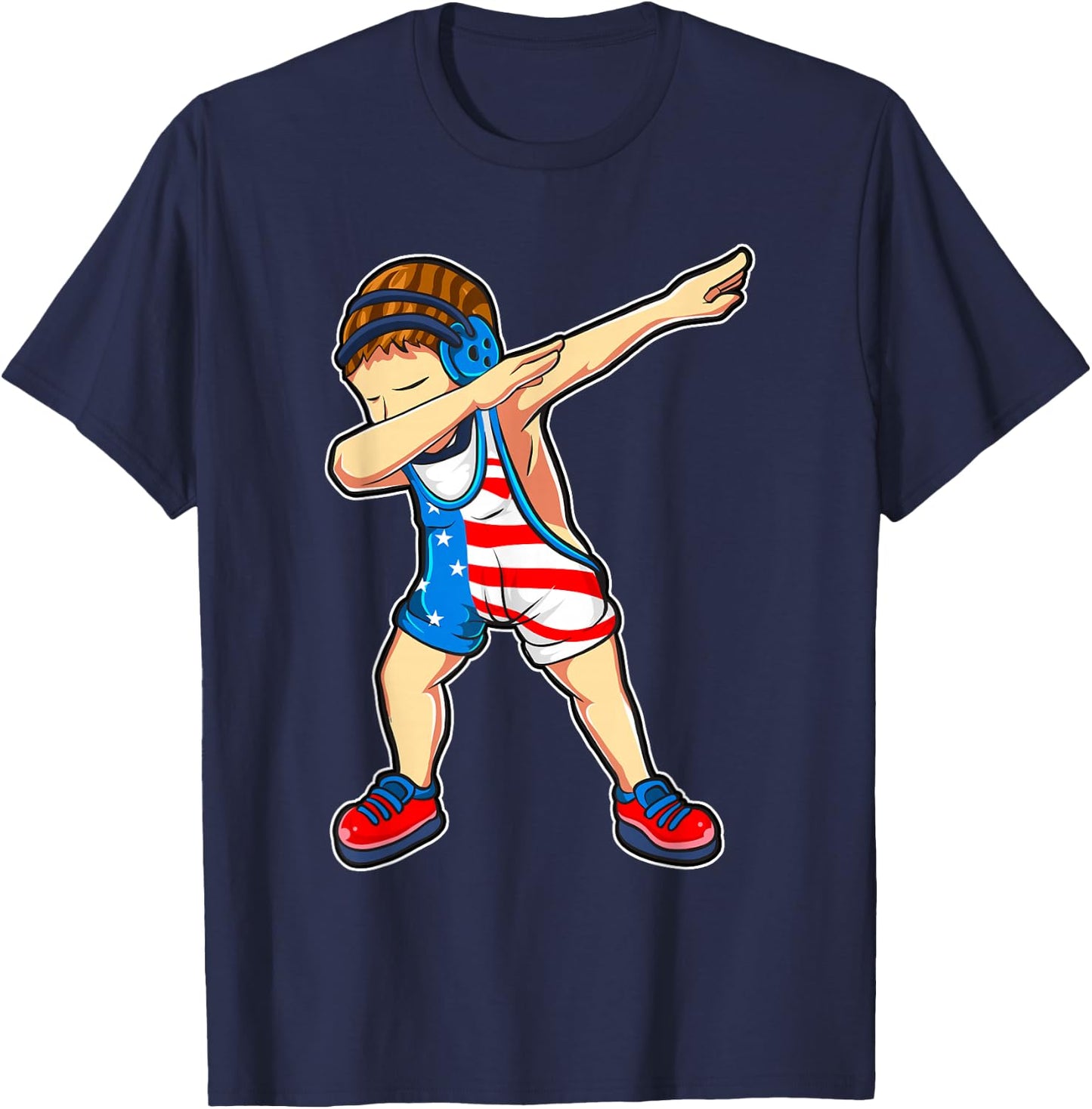 Dabbing Wrestling Boy Wrestler US Flag T-Shirt - T-Shirt | Navy