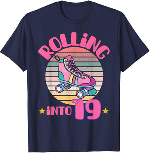 Roller Skating 19th Birthday Girl Rolling Into 19 Skater T-Shirt - T-Shirt | Navy