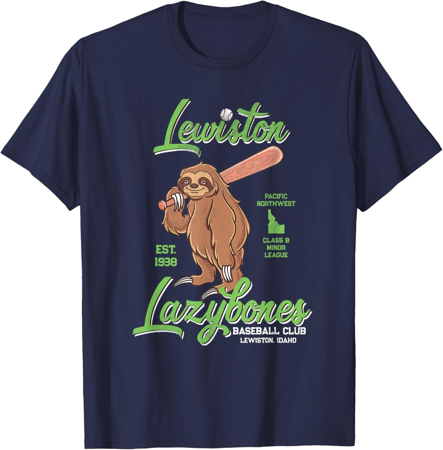 Lewiston Lazybones Minor League Retro Baseball Team T-Shirt - T-Shirt | Navy