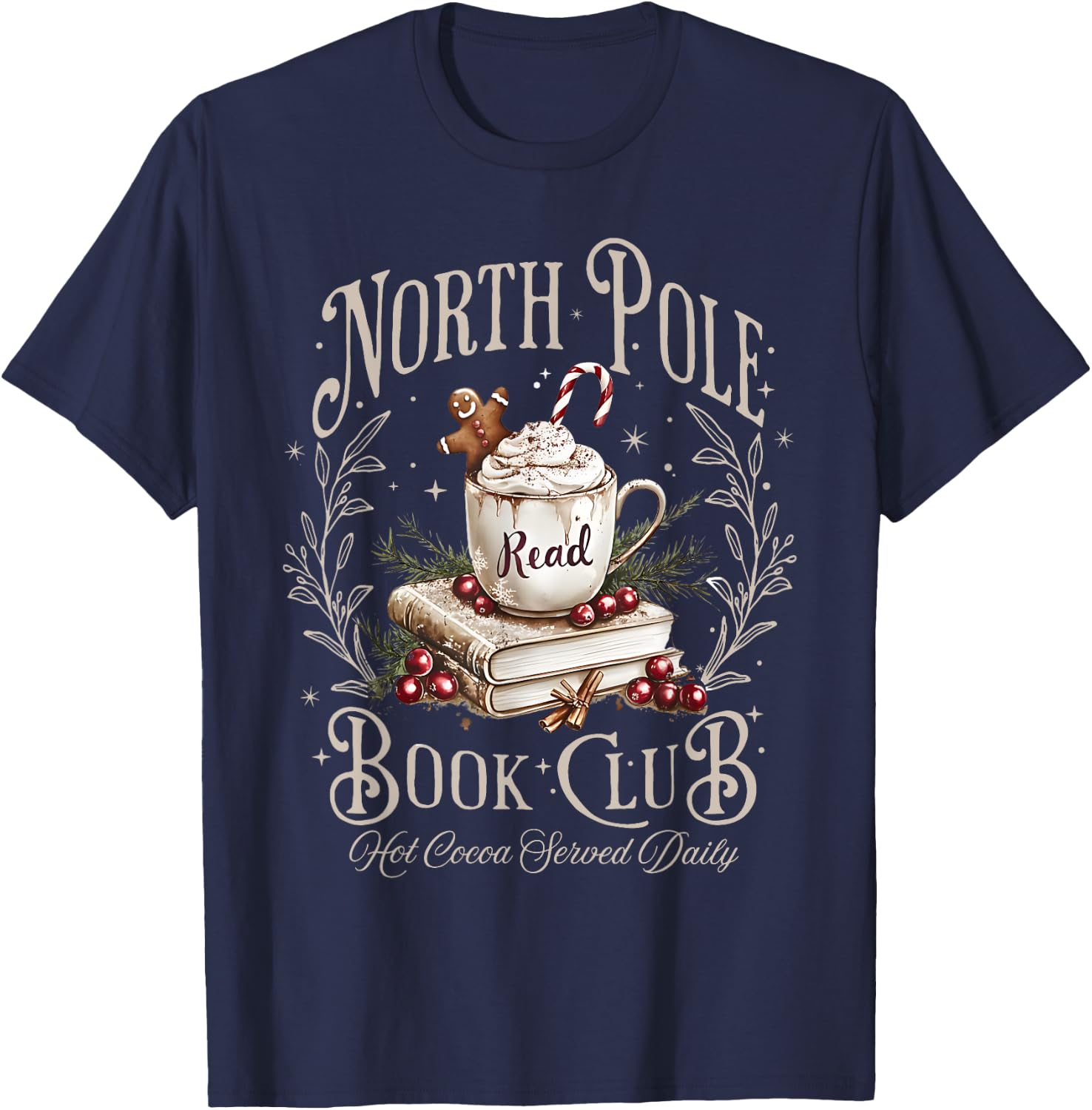 All Booked for Christmas Coquette Xmas Book Club Book Lovers T-Shirt - T-Shirt | Navy