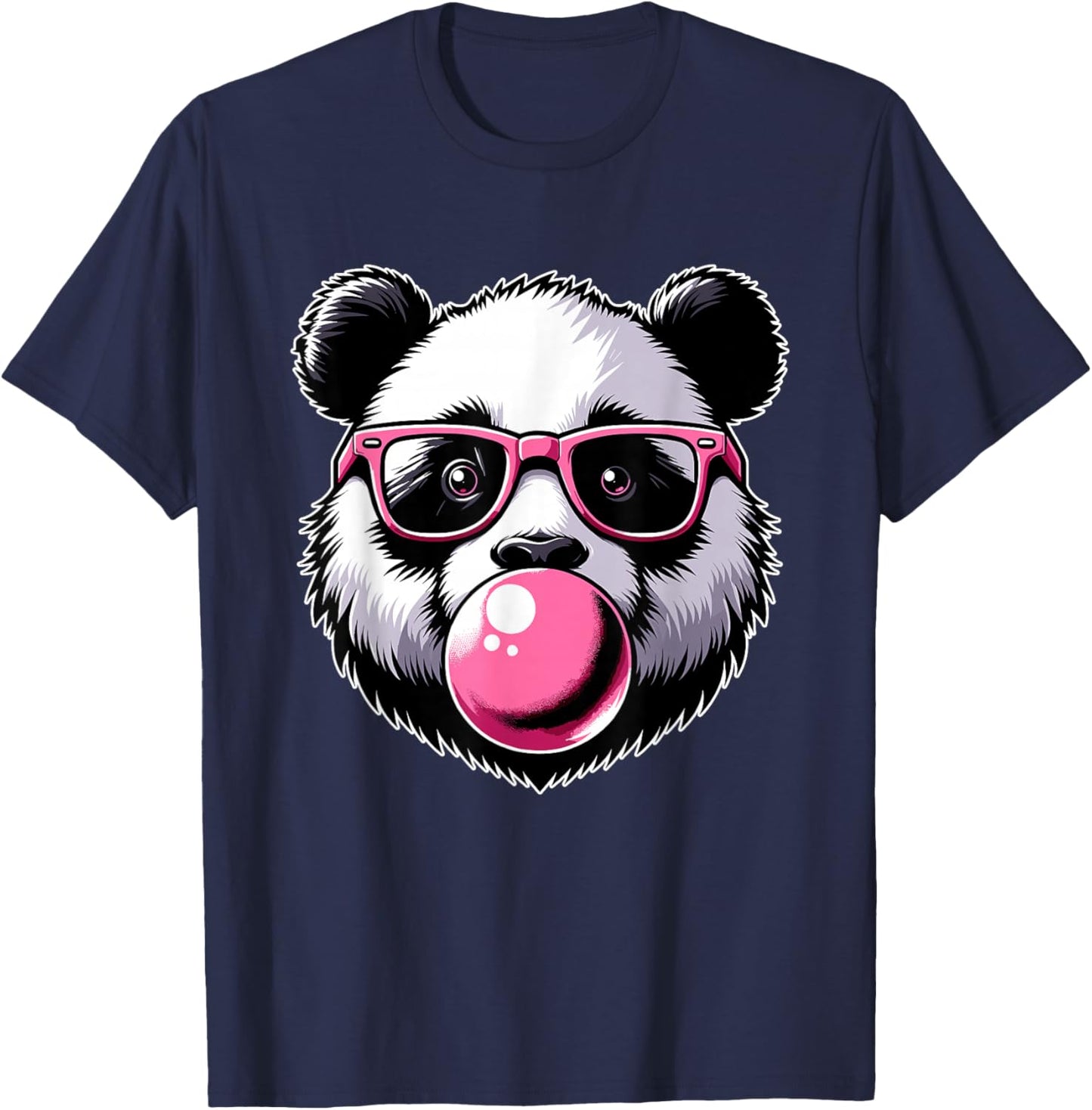 Cool Panda With Glasses, Chewing Gum Bubble & Panda Face T-Shirt - T-Shirt | Navy