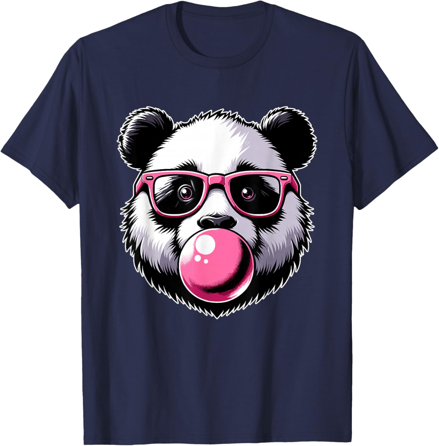 Cool Panda With Glasses, Chewing Gum Bubble & Panda Face T-Shirt - T-Shirt | Navy