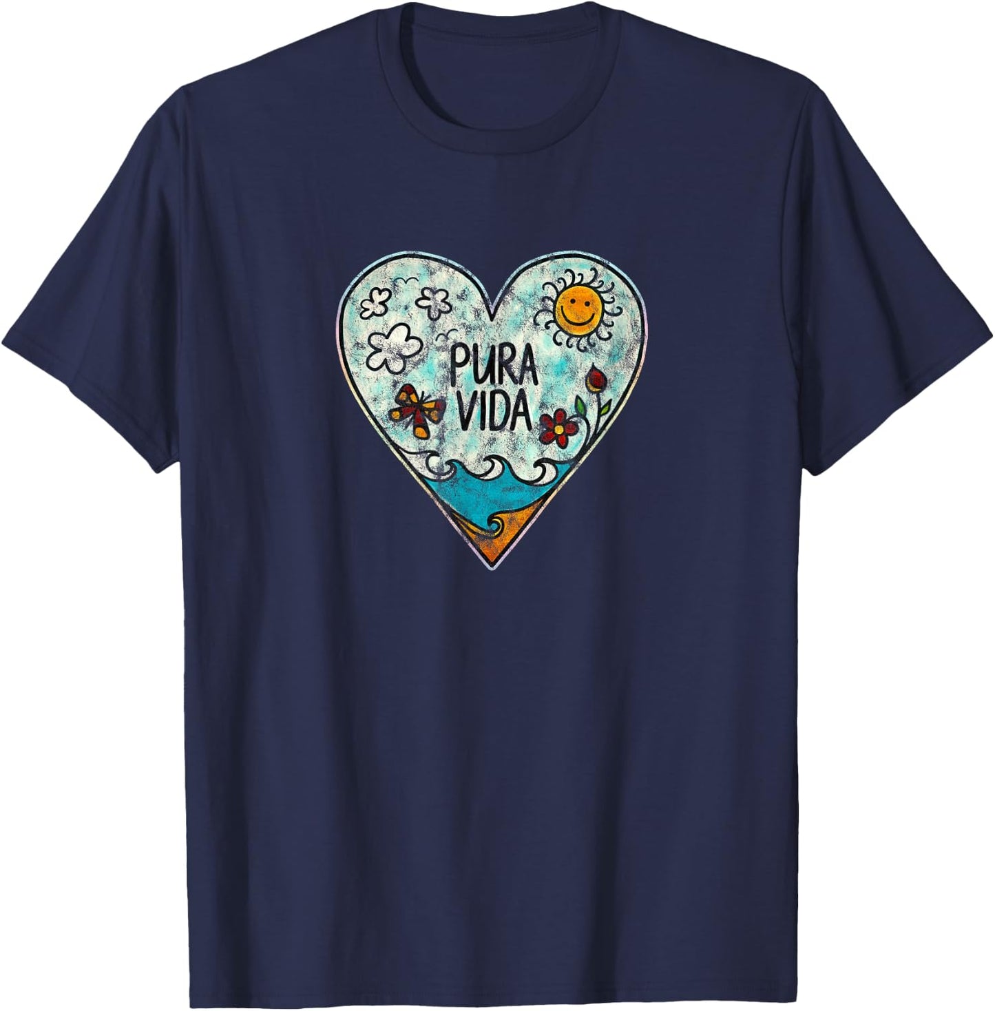 Pura Vida Heart Summer Sun Beach Holiday Sea Happiness Holiday T-Shirt - T-Shirt | Navy