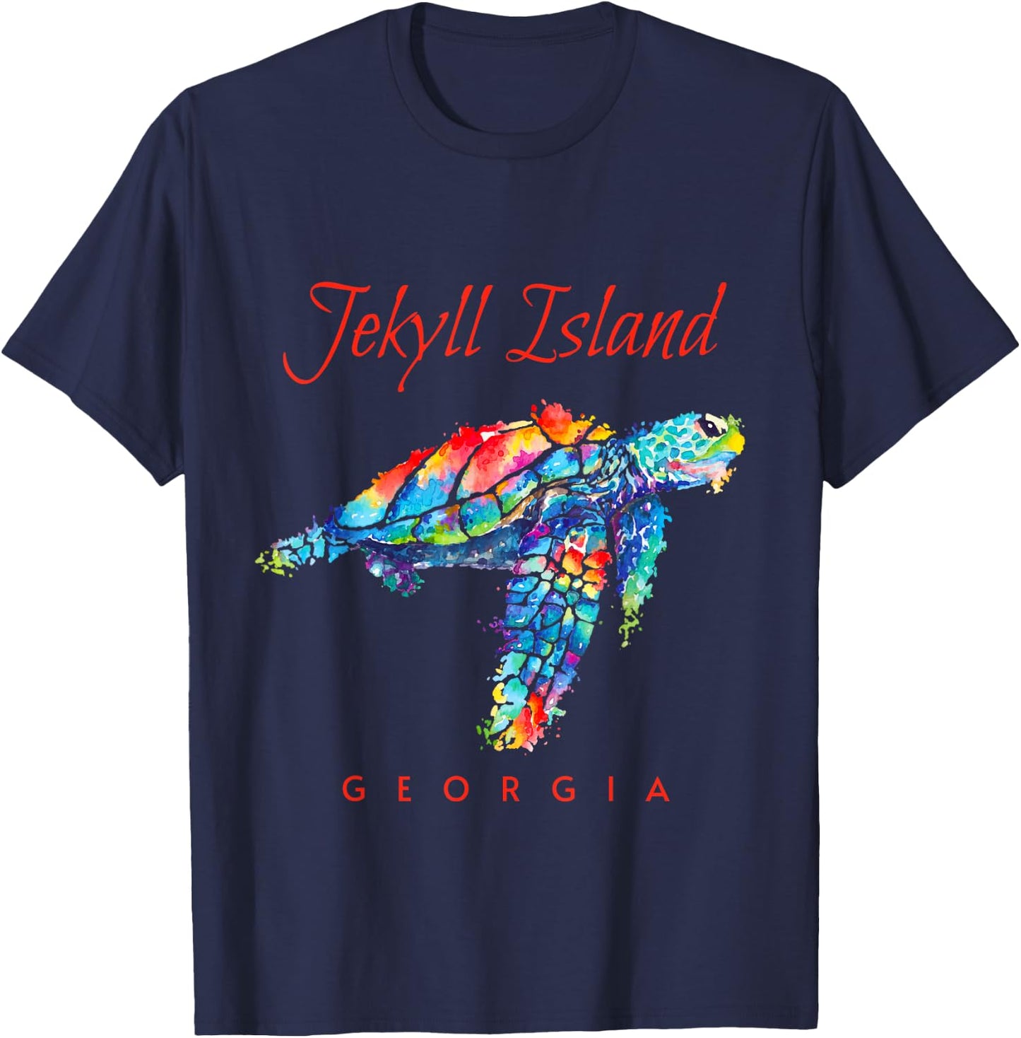 Jekyll Island Georgia Watercolor Sea Turtle T-Shirt - T-Shirt | Navy