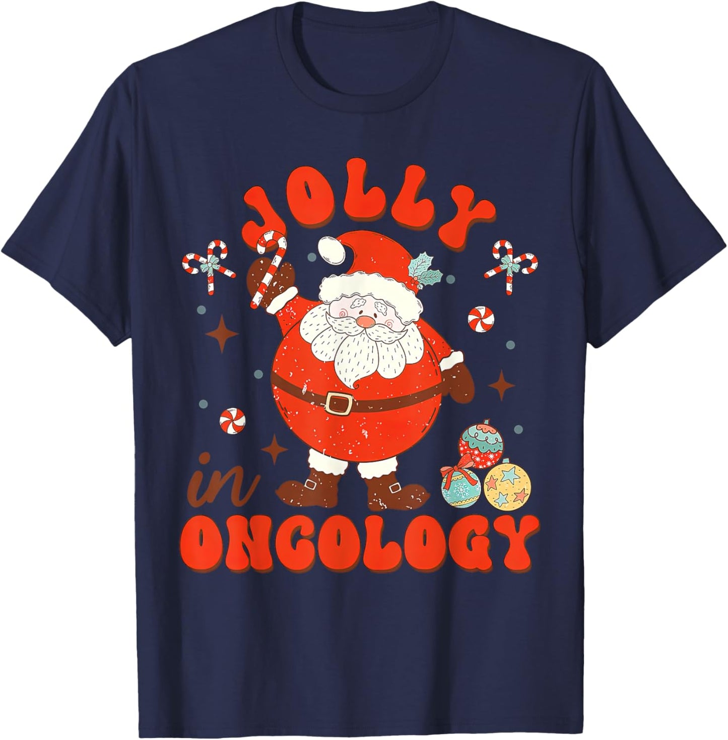 Jolly In Oncology Nurse Santa Christmas Oncology Department T-Shirt - T-Shirt | Navy