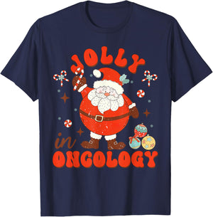 Jolly In Oncology Nurse Santa Christmas Oncology Department T-Shirt - T-Shirt | Navy
