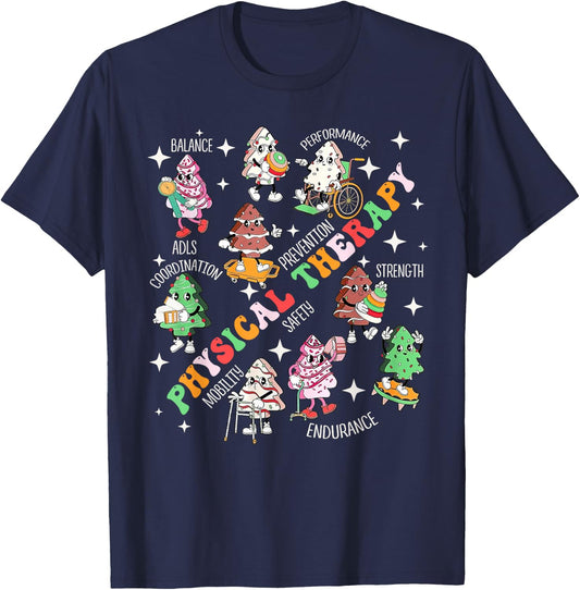 Physical Therapy Christmas Shirt PT Christmas Tree Cake T-Shirt - T-Shirt | Navy
