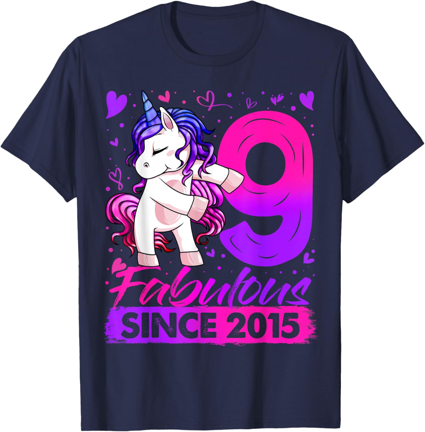 9 Years Old Flossing Unicorn Gifts 9th Birthday Girl Party T-Shirt - T-Shirt | Navy