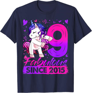 9 Years Old Flossing Unicorn Gifts 9th Birthday Girl Party T-Shirt - T-Shirt | Navy